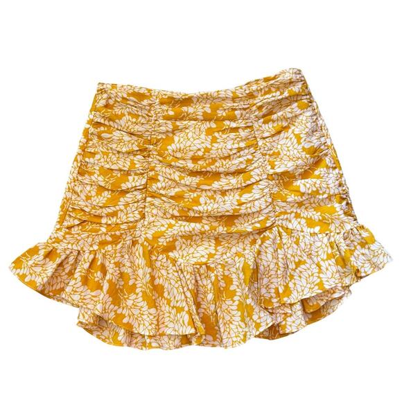 SELFIE LESLIE Linka Ruched Cropped Top / Ruffle Skirt Set Leaf Print Yellow Sz M - Picture 16 of 16